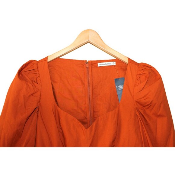 ABERCROMBIE & FITCH *Deadstock* Long-Sleeve Poplin Babydoll Dress in Paprika (M) - Picture 3 of 12